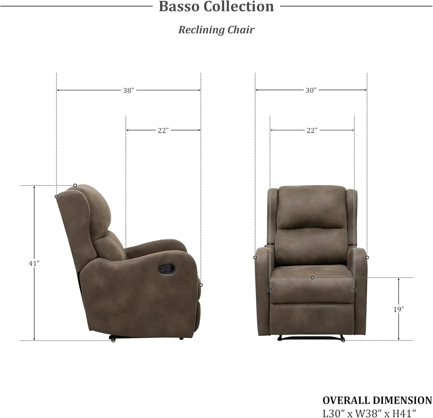 Lexicon Manual Recliner Chair, Reclining Sofa Chair, Home Theater Seating, Wall Hugger, Manual Recliner for Living Room/Office/Apartment, Easy Assembly, Brown Polished Microfiber