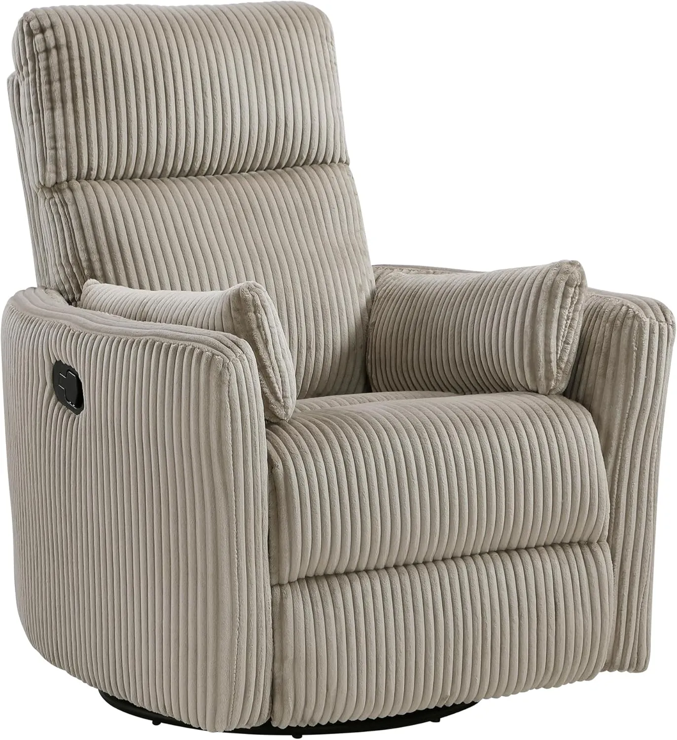 Lexicon Modern Swivel Glider Recliner Chair, Nursery Glider, Corduroy Fabric Upholstery Recliner with 2 Lumbar Pillows, Manual Reclining Sofa Chair for Living Room/Office/Apartment, Taupe