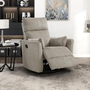 Lexicon Modern Swivel Glider Recliner Chair, Nursery Glider, Corduroy Fabric Upholstery Recliner with 2 Lumbar Pillows, Manual Reclining Sofa Chair for Living Room/Office/Apartment, Taupe