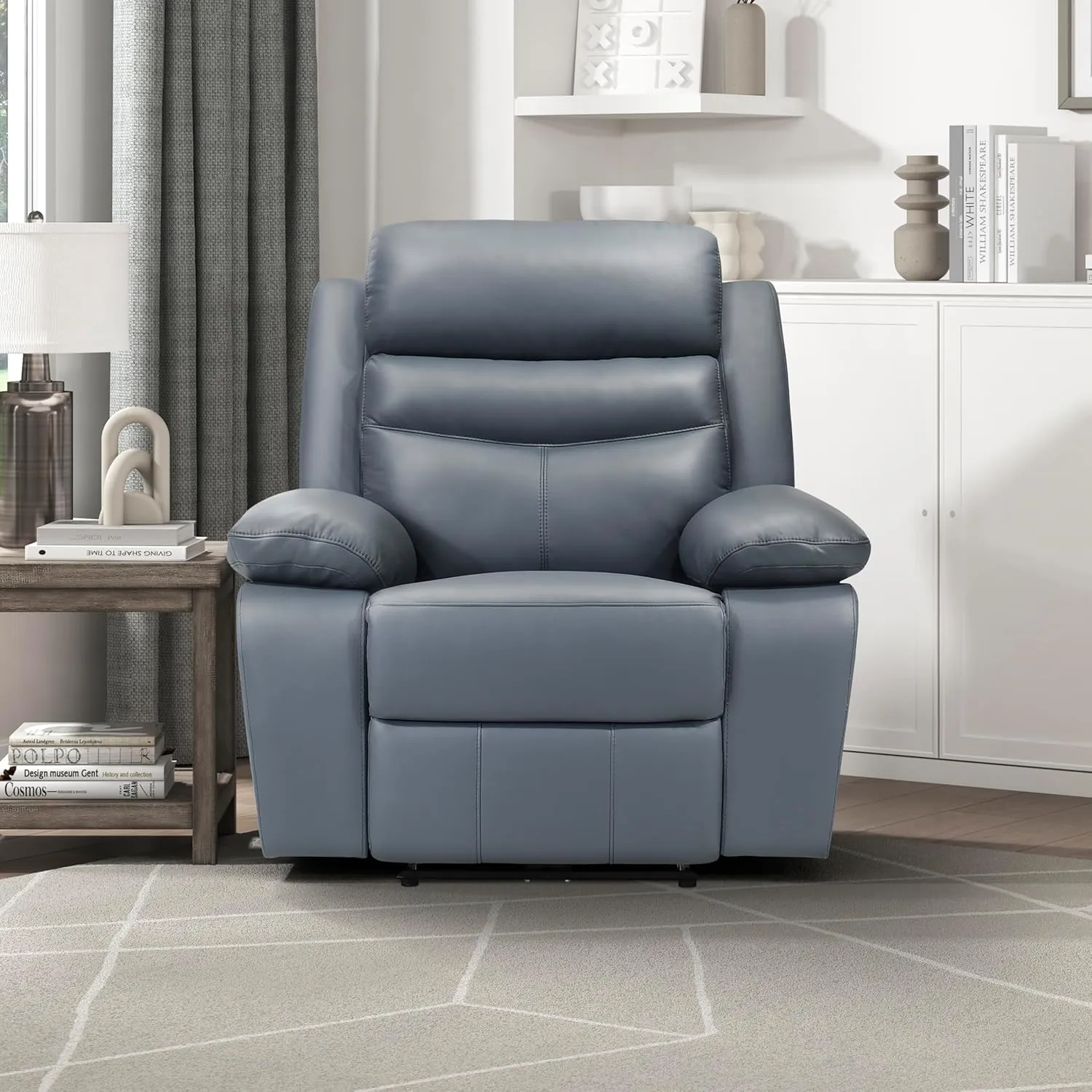 Lexicon Recliner Chair Living Room Leather Reclining Sofa Chair, Home Theater Seating, Wall Hugger Recliner, Power Recliner Sofa Chair for Living Room/Office/Apartment, Blue