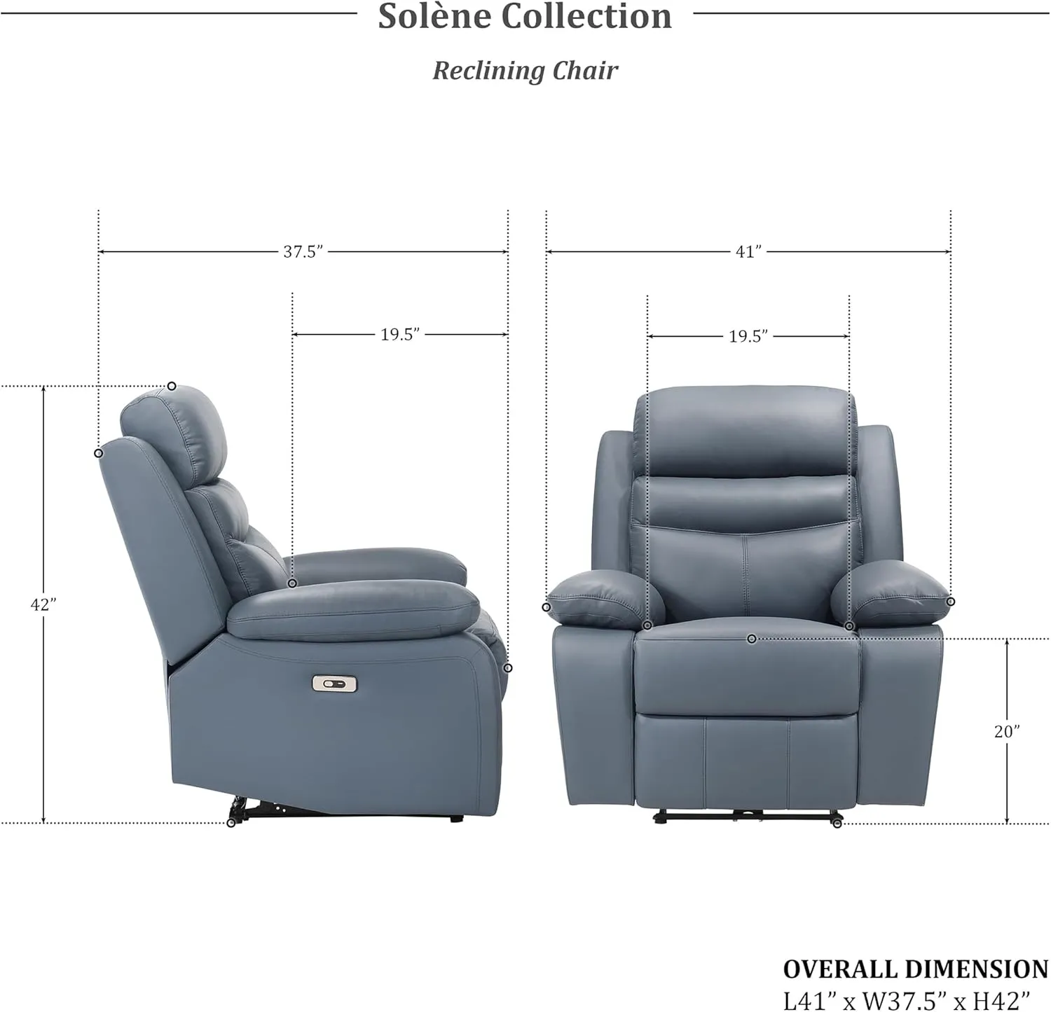 Lexicon Recliner Chair Living Room Leather Reclining Sofa Chair, Home Theater Seating, Wall Hugger Recliner, Power Recliner Sofa Chair for Living Room/Office/Apartment, Blue