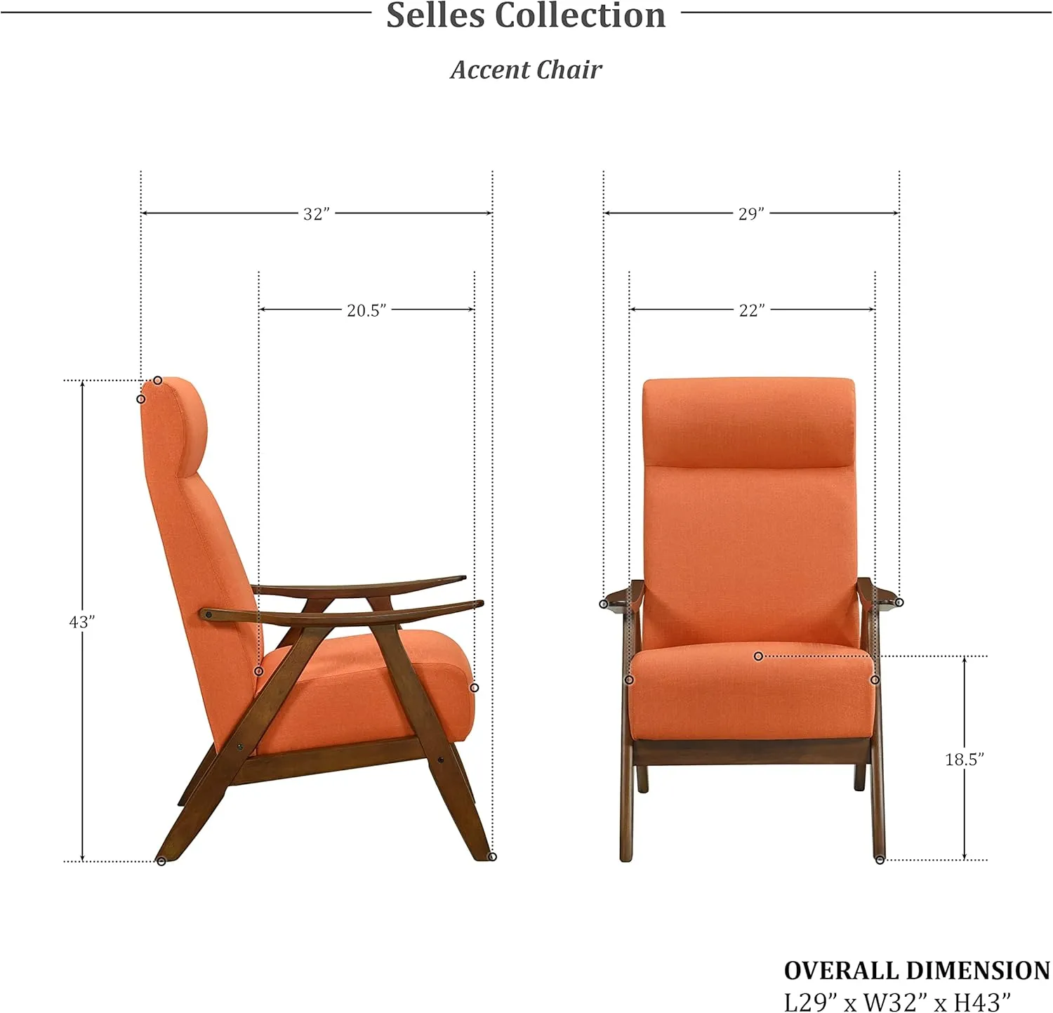 Lexicon Selles Fabric Accent Chair, Orange