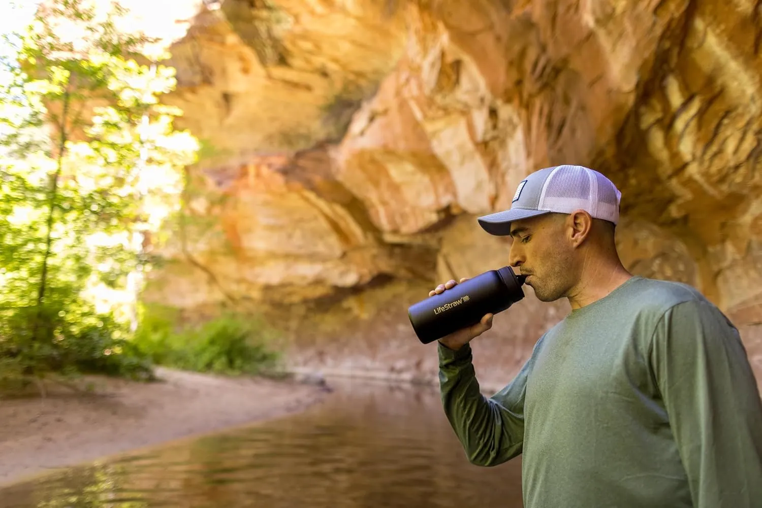 LifeStraw Go Series — Insulated Stainless Steel Water Filter Bottle for Travel and Everyday Use Removes Bacteria, Parasites and Microplastics, Improves Taste, 24oz Aegean Sea