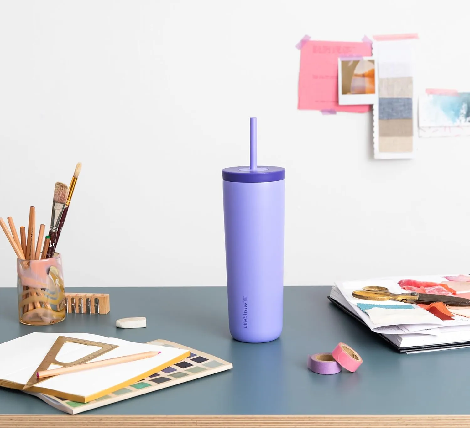 LifeStraw Go Series Tumbler – Double Wall Insulated Stainless Steel Water Filter, Thistle Purple, Designed for Everyday Use, Removes Bacteria, Parasites, Microplastics, and Improves Taste