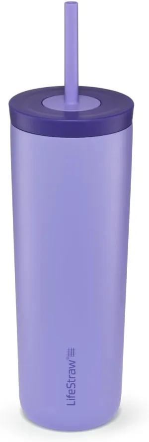 LifeStraw Go Series Tumbler – Double Wall Insulated Stainless Steel Water Filter, Thistle Purple, Designed for Everyday Use, Removes Bacteria, Parasites, Microplastics, and Improves Taste