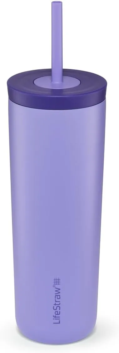LifeStraw Go Series Tumbler – Double Wall Insulated Stainless Steel Water Filter, Thistle Purple, Designed for Everyday Use, Removes Bacteria, Parasites, Microplastics, and Improves Taste