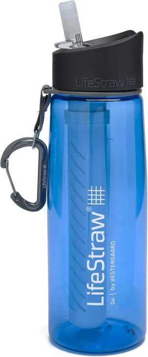 LifeStraw Go Water Filter Bottle with 2-Stage Integrated Filter Straw for Hiking, Backpacking, and Travel, Blue