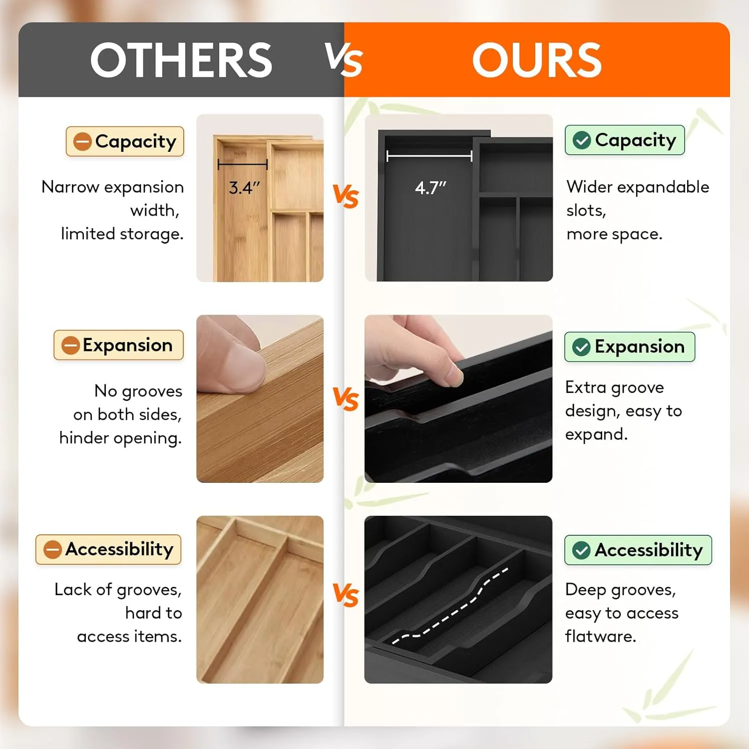 Lifewit Silverware Drawer Organizer, Expandable Utensil Tray for Kitchen, Bamboo Flatware and Cutlery Holder, Wood Adjustable Storage for Spoons Forks Knives, Large, Black