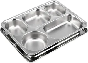 LIFKOME 1Set Compartment Stainless Steel Food Storage Plate with Lid Deep Design for Camping Lightweight and Portable Material for Outdoor Picnics and Home Use