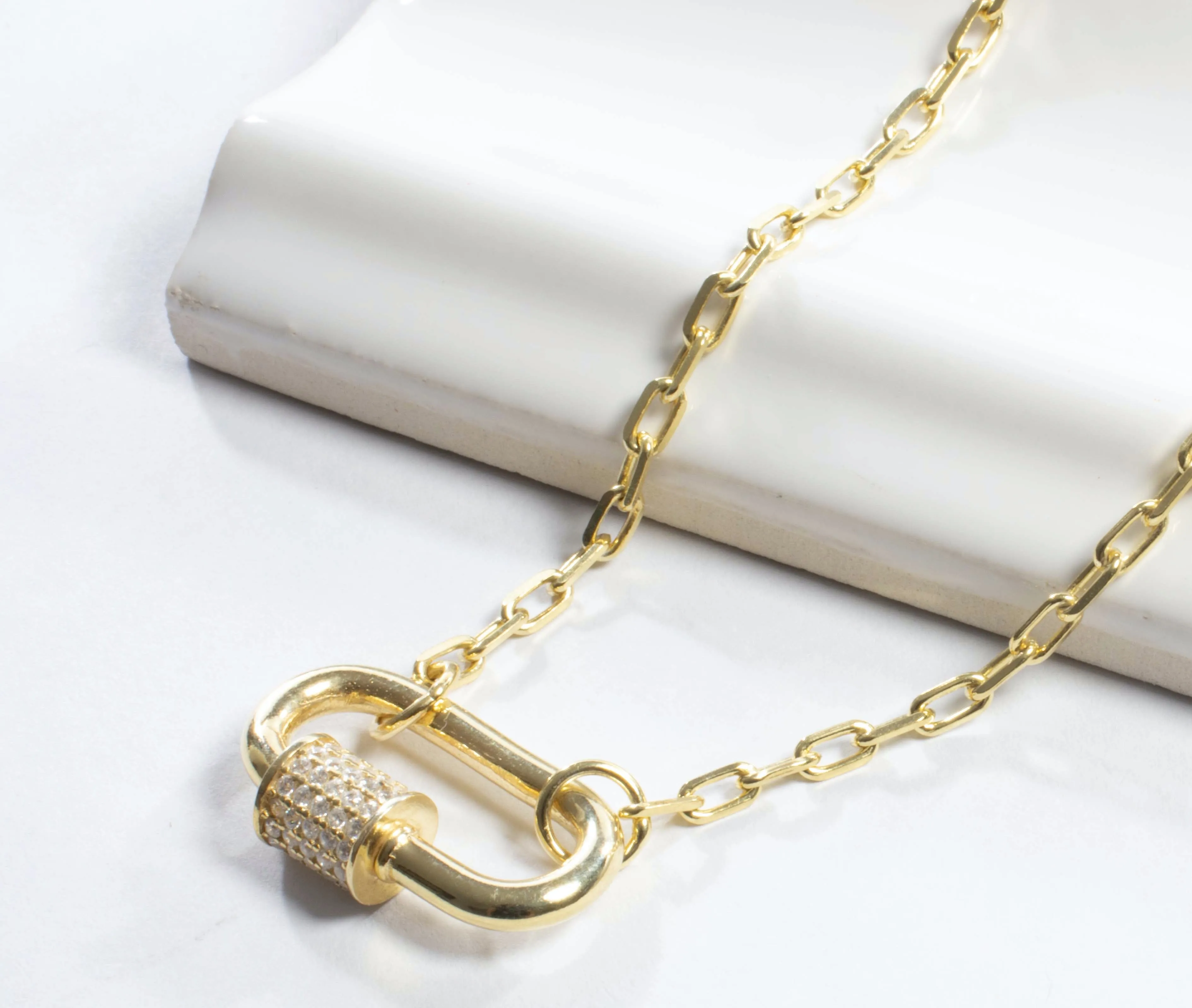 Link Chain Carabiner Lock Necklace - Gold