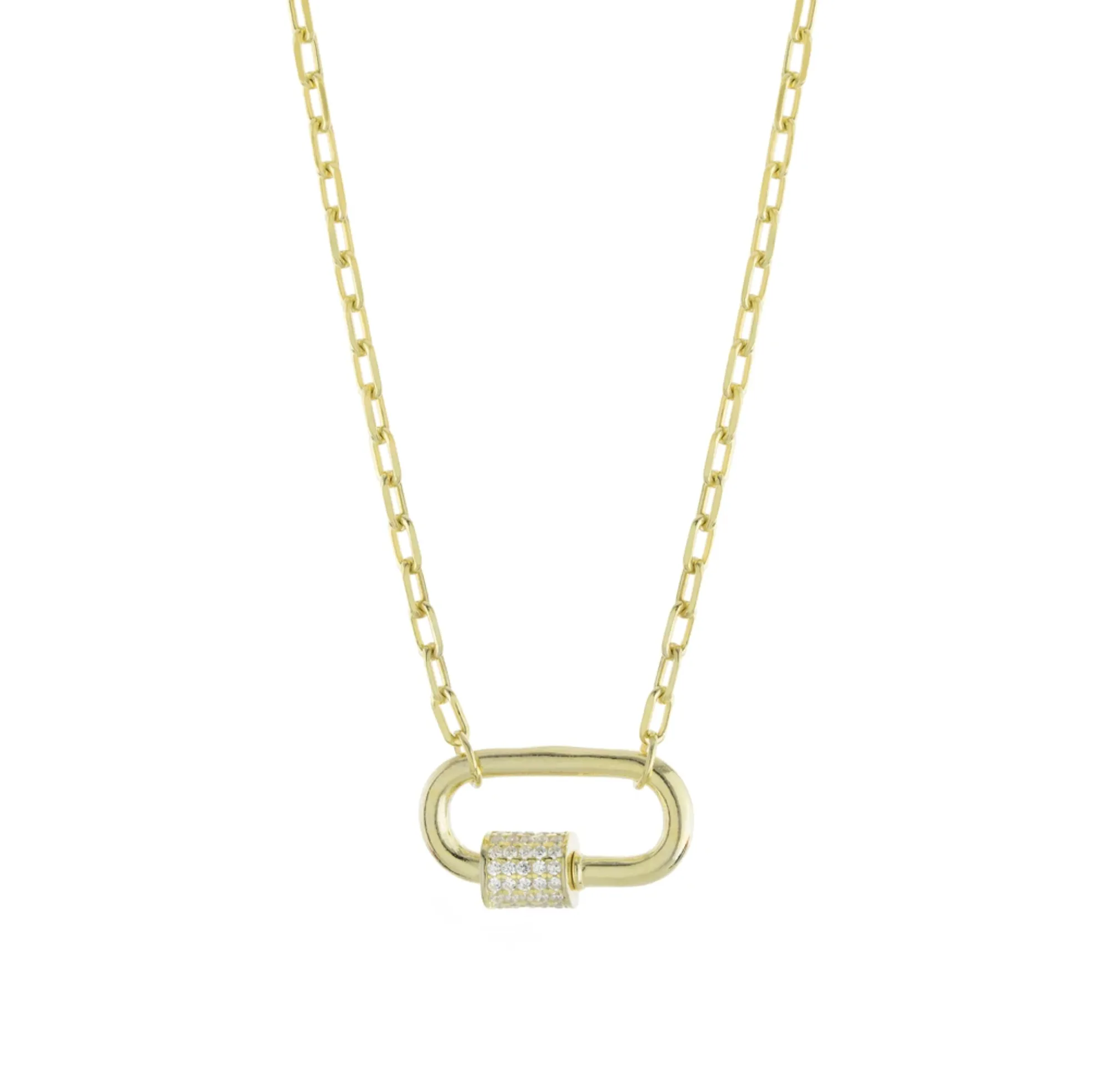 Link Chain Carabiner Lock Necklace - Gold