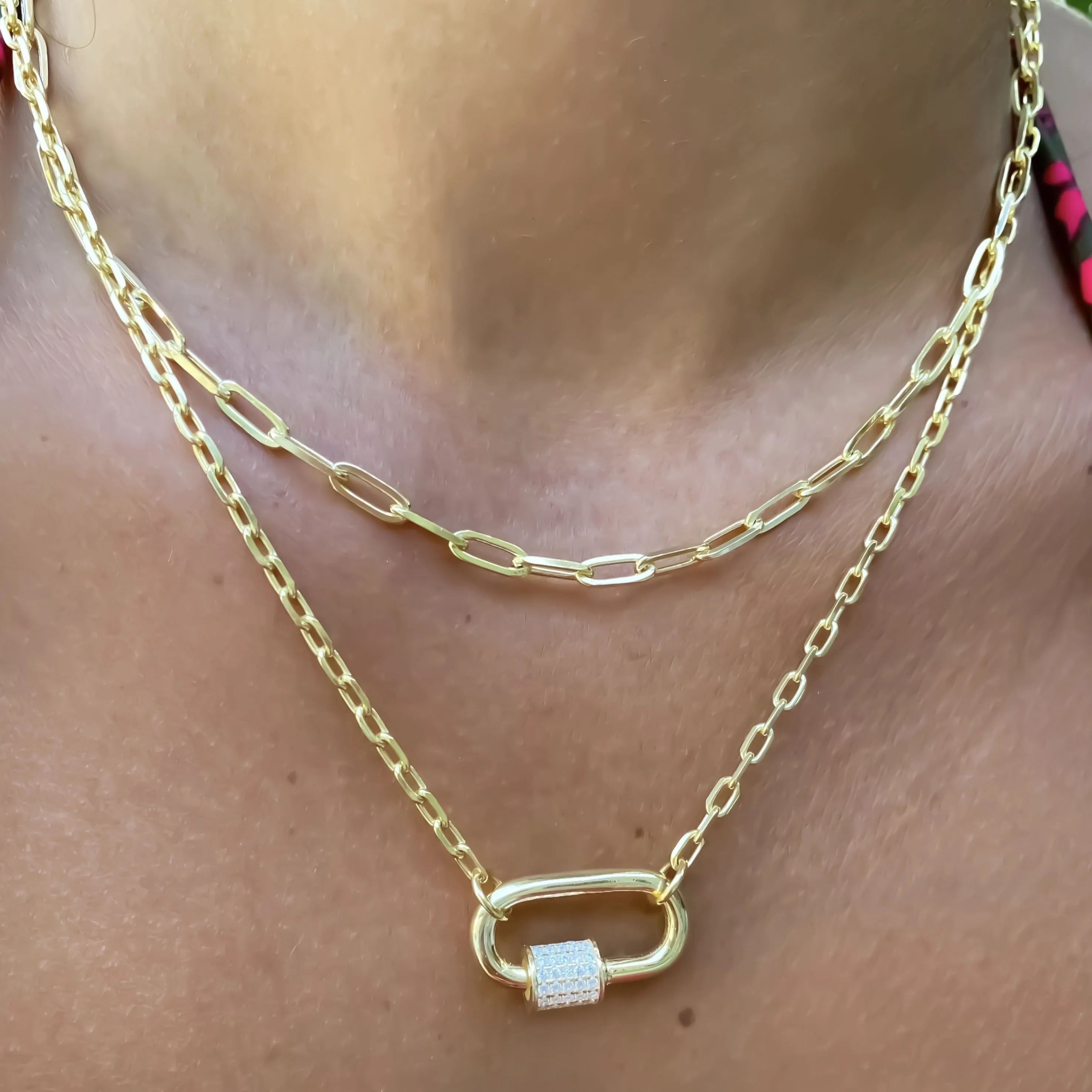 Link Chain Carabiner Lock Necklace - Gold