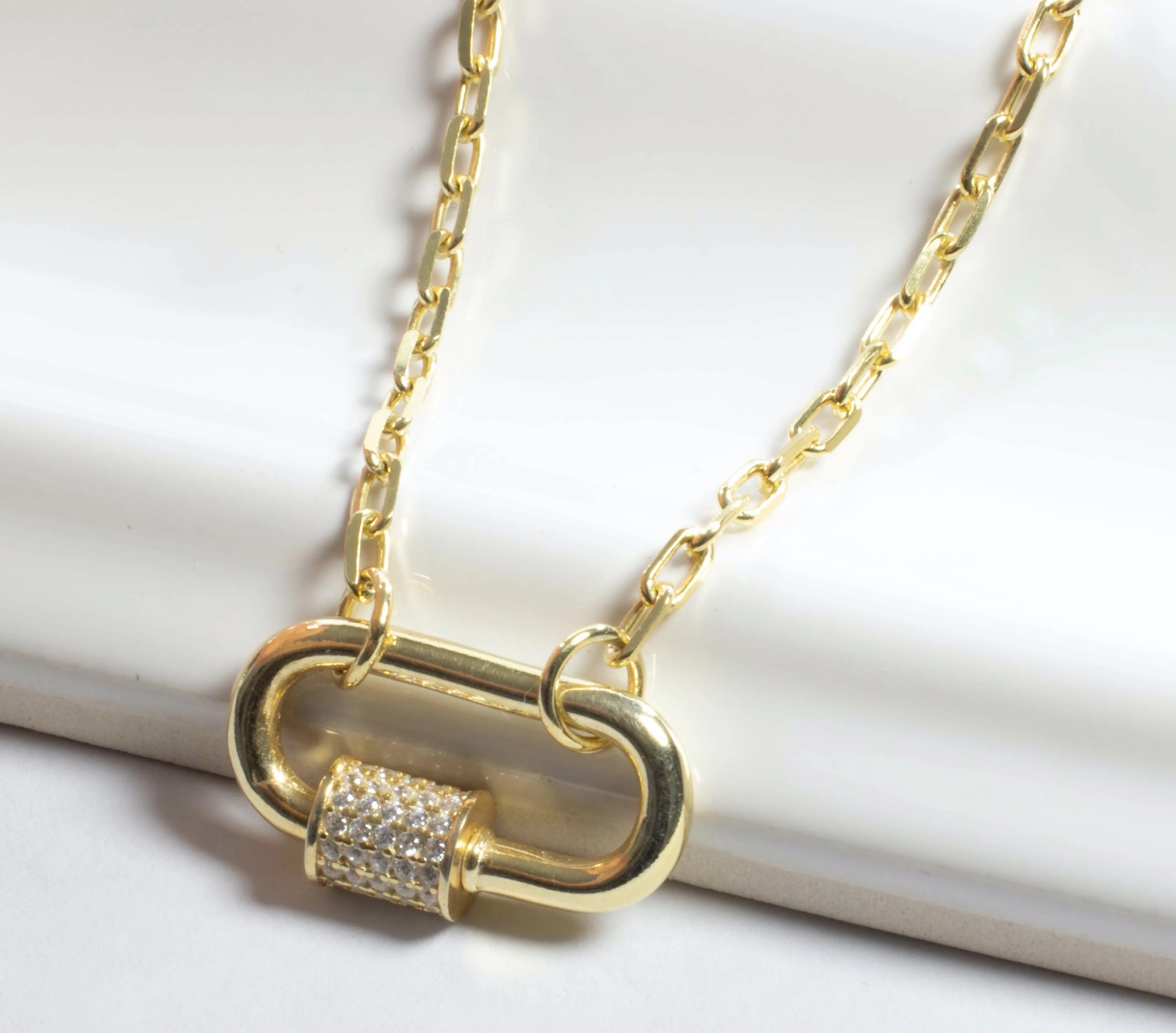 Link Chain Carabiner Lock Necklace - Gold