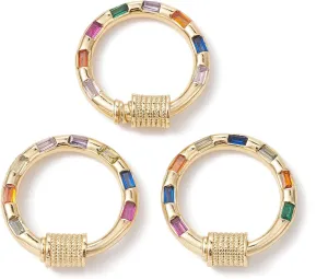 LiQunSweet 5 Pcs Colorful Long-Lasting Plated Micro Pave Cubic Round Screw Carabiner Lock Charms for Bracelet Keychain Handbag Jewelry Findings