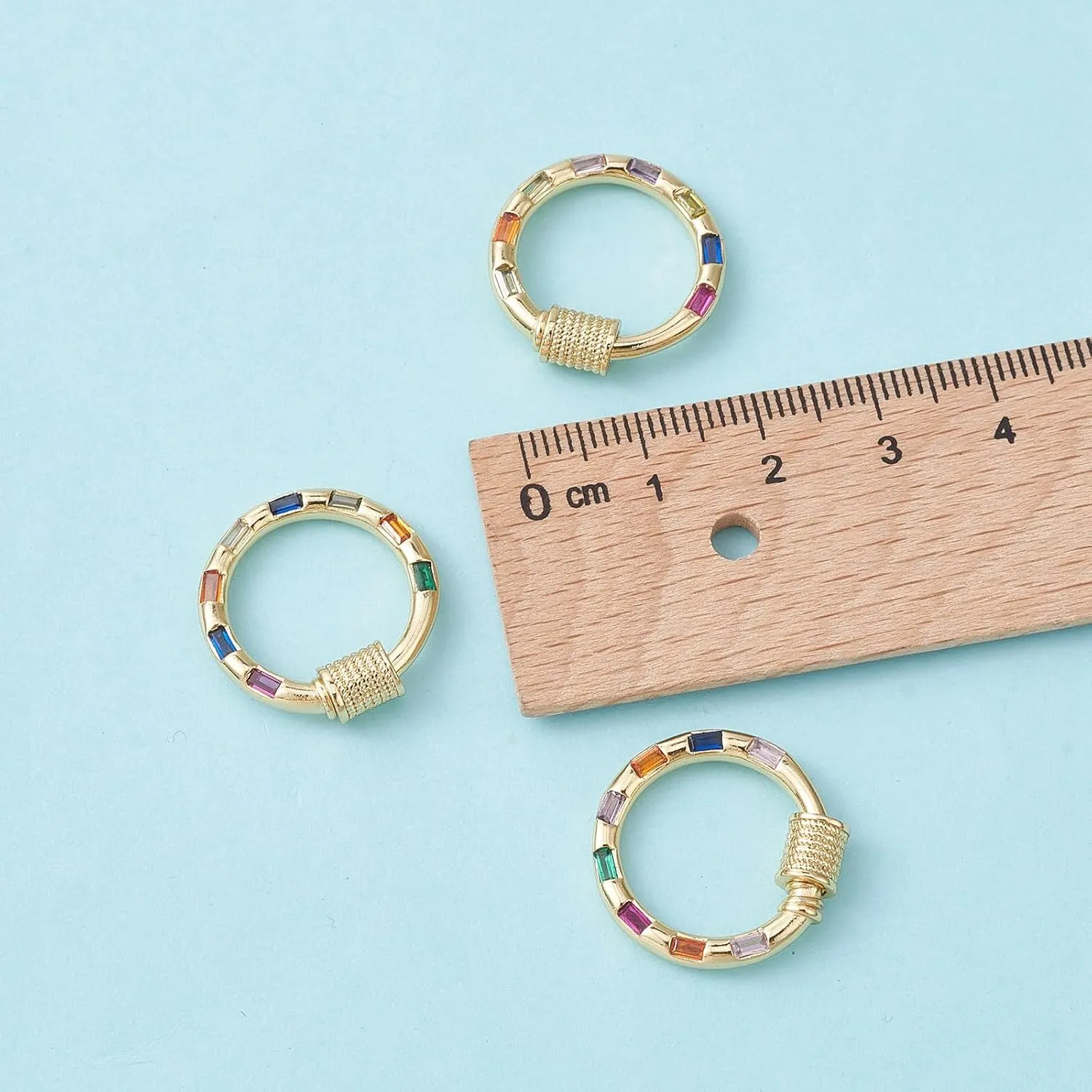 LiQunSweet 5 Pcs Colorful Long-Lasting Plated Micro Pave Cubic Round Screw Carabiner Lock Charms for Bracelet Keychain Handbag Jewelry Findings
