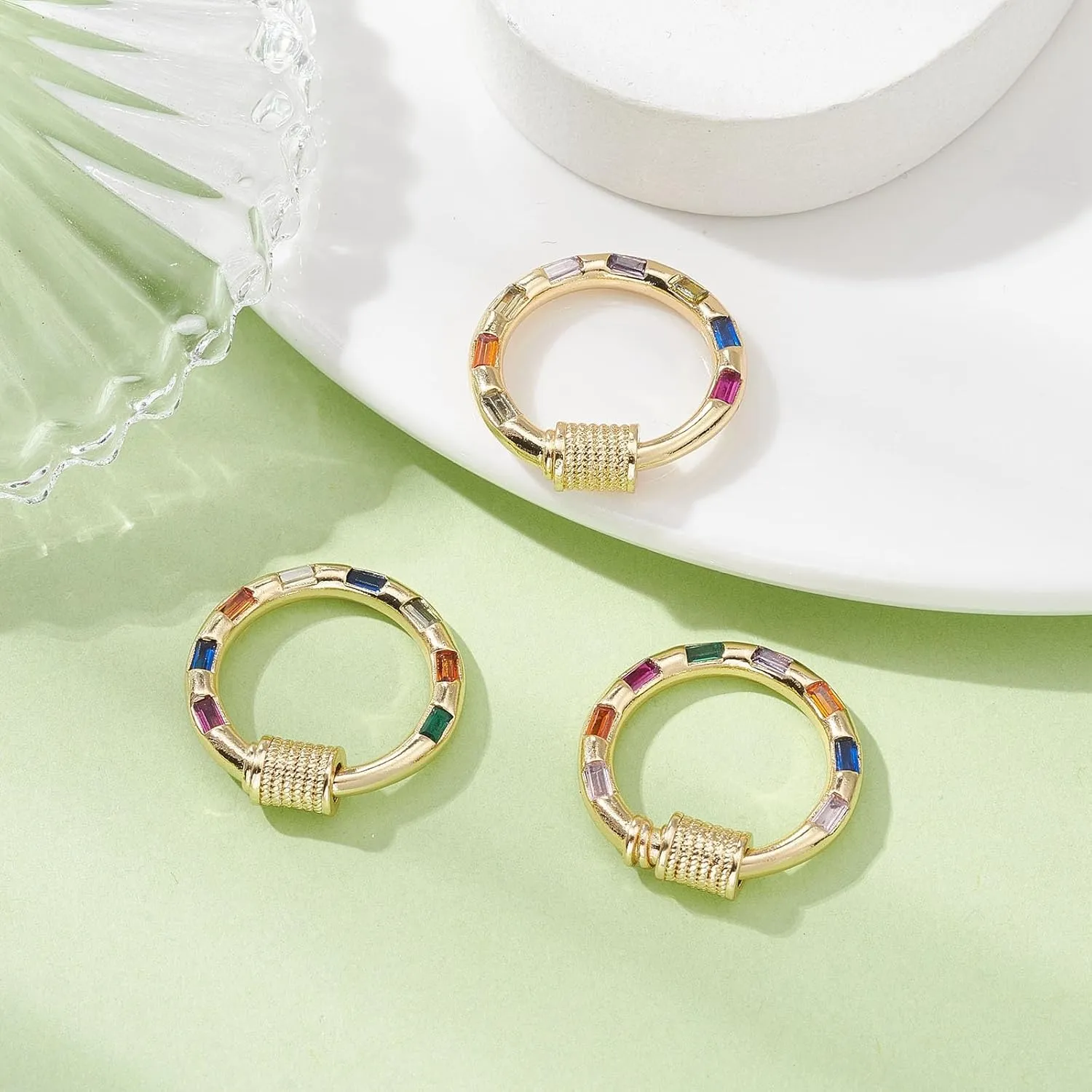 LiQunSweet 5 Pcs Colorful Long-Lasting Plated Micro Pave Cubic Round Screw Carabiner Lock Charms for Bracelet Keychain Handbag Jewelry Findings