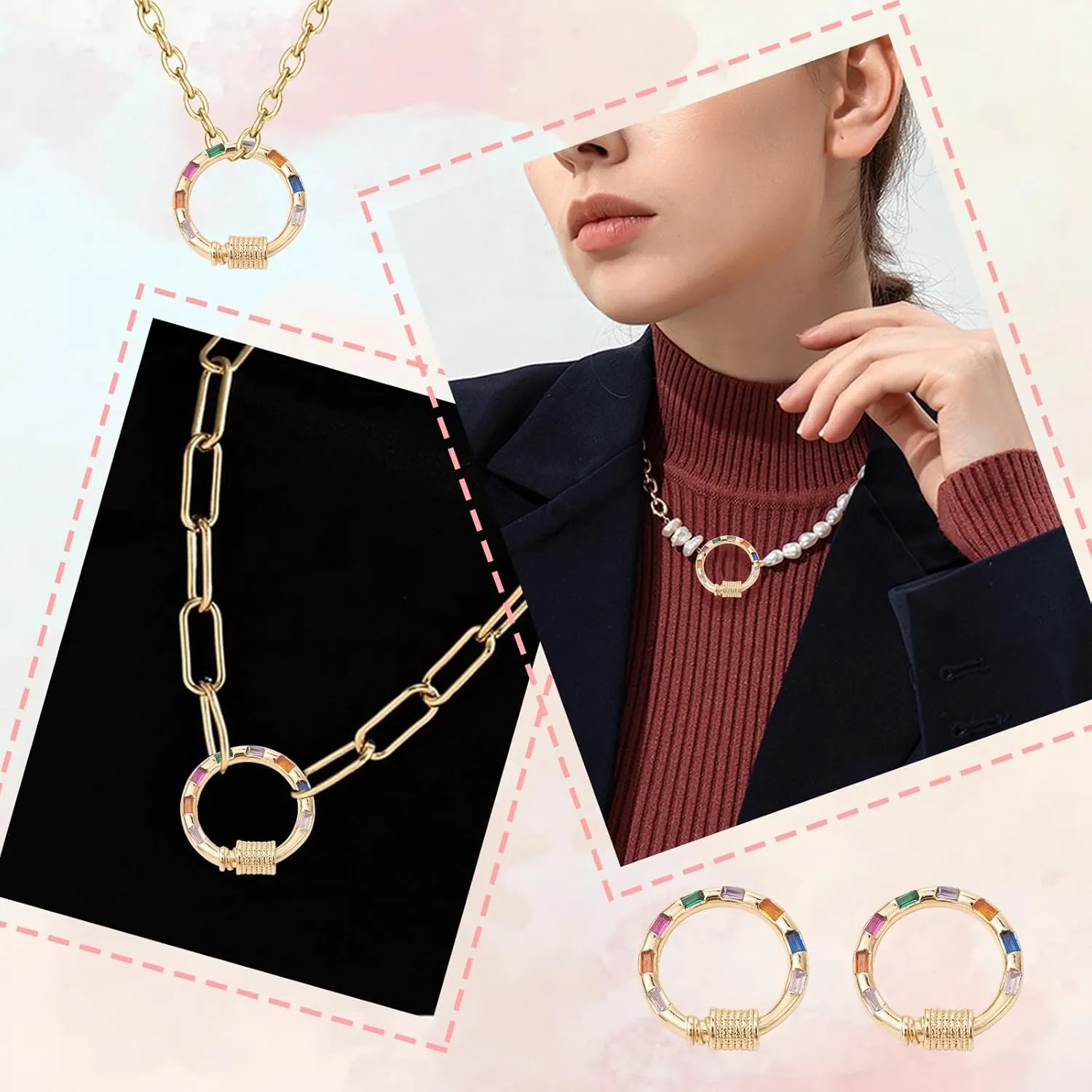 LiQunSweet 5 Pcs Colorful Long-Lasting Plated Micro Pave Cubic Round Screw Carabiner Lock Charms for Bracelet Keychain Handbag Jewelry Findings