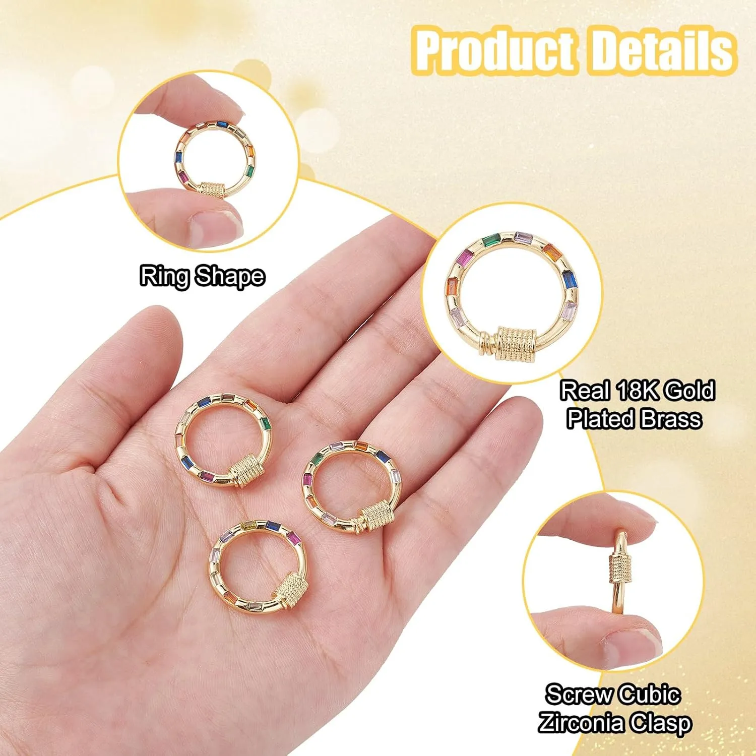 LiQunSweet 5 Pcs Colorful Long-Lasting Plated Micro Pave Cubic Round Screw Carabiner Lock Charms for Bracelet Keychain Handbag Jewelry Findings