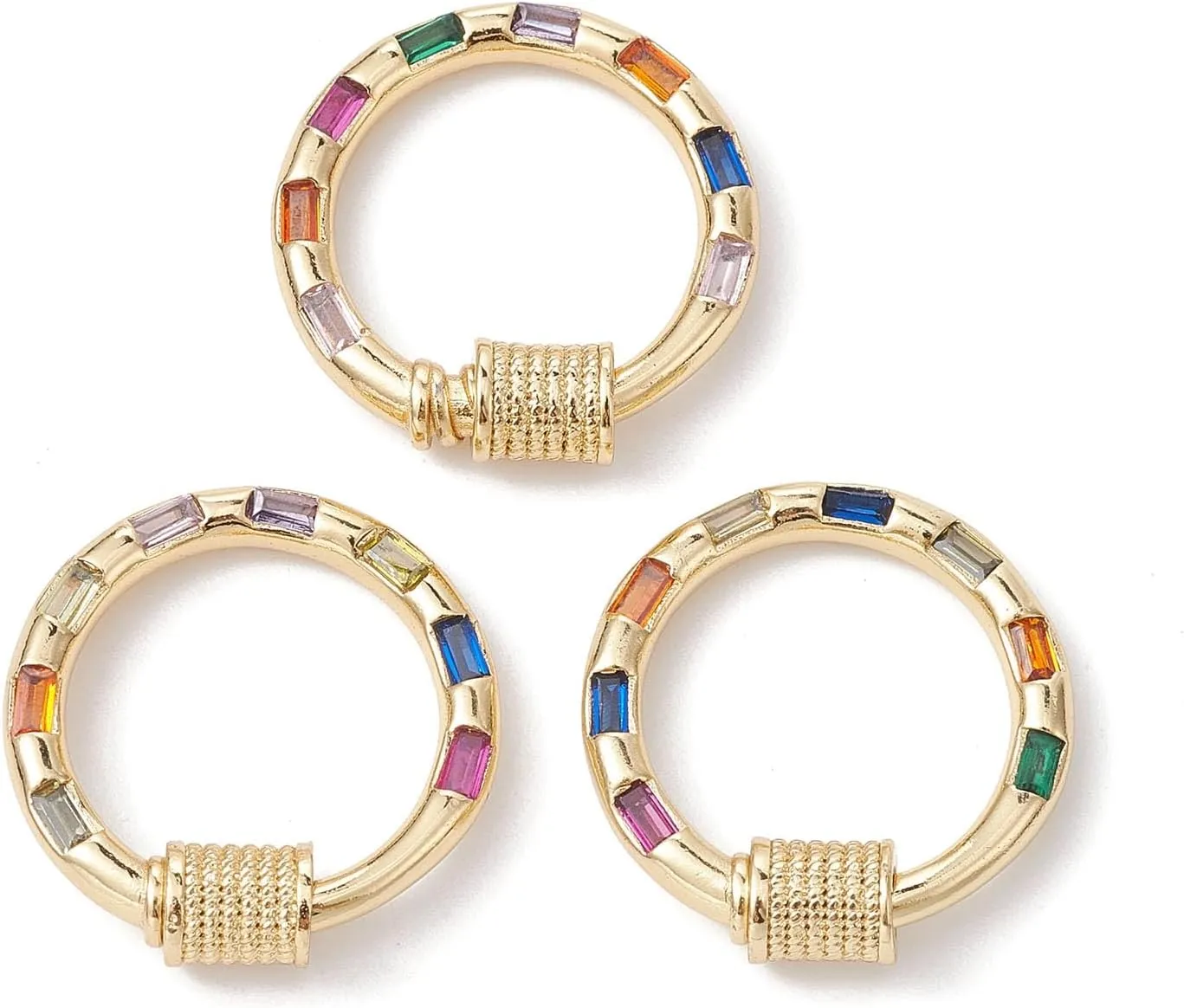 LiQunSweet 5 Pcs Colorful Long-Lasting Plated Micro Pave Cubic Round Screw Carabiner Lock Charms for Bracelet Keychain Handbag Jewelry Findings