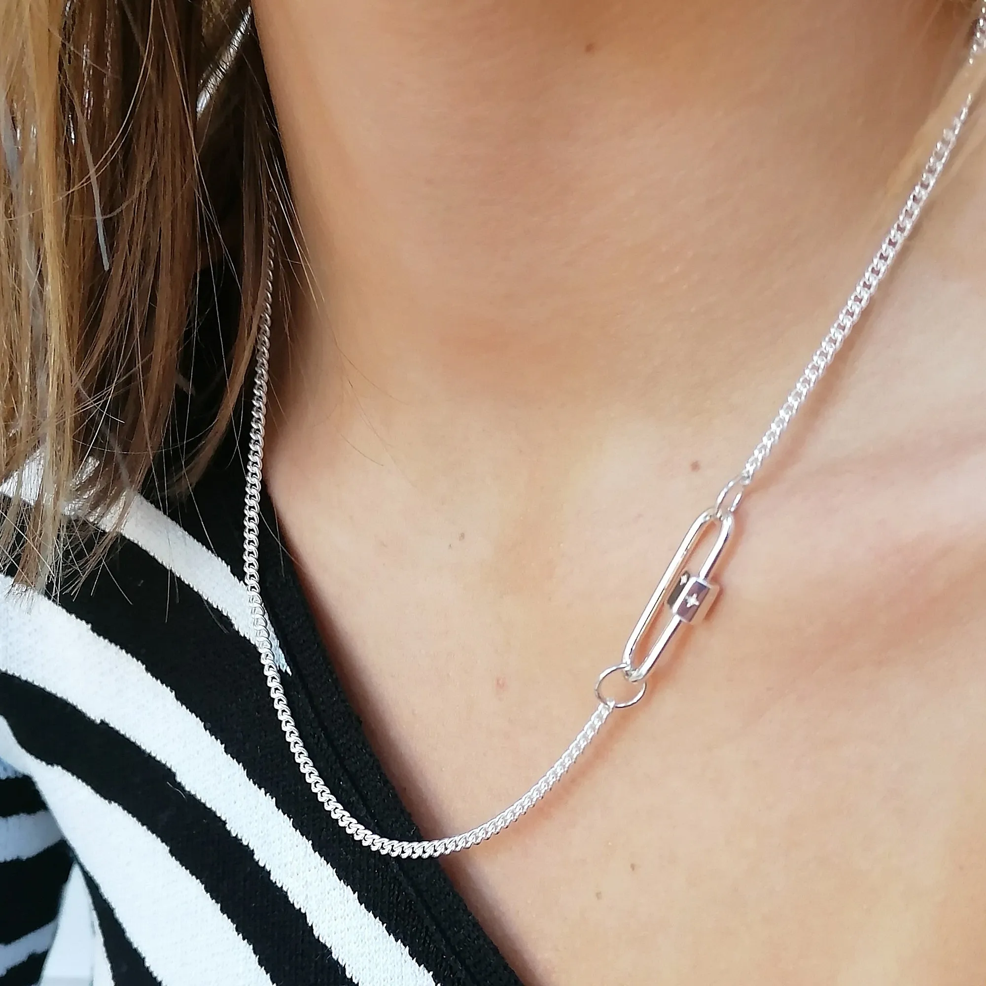 Long Link Carabiner Curb Chain Necklace