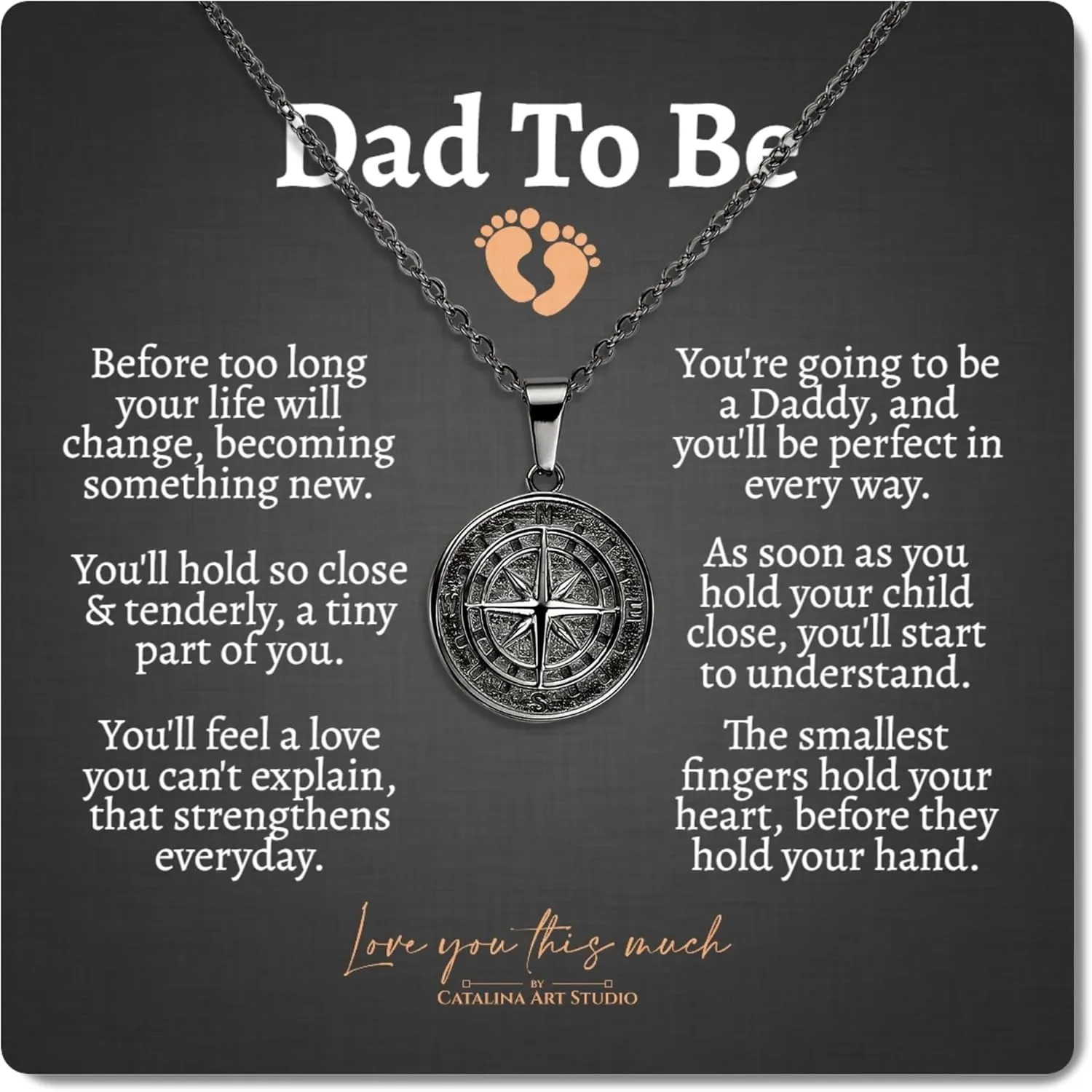Love You This Much Dad to Be Compass Necklace from Bump, Hospital Gift for New Dad, New Dad Gift from Mom, Birthday Gift for Dad to Be, Expecting Father Gift