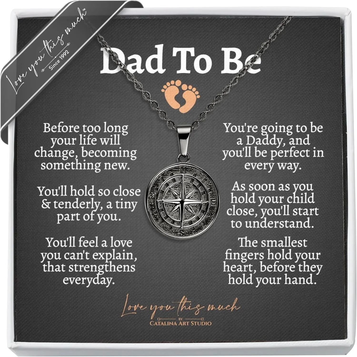 Love You This Much Dad to Be Compass Necklace from Bump, Hospital Gift for New Dad, New Dad Gift from Mom, Birthday Gift for Dad to Be, Expecting Father Gift