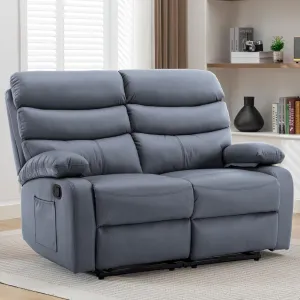 Loveseat Recliner Sofa, Small Sofa Couch, Leather Reclining Sofa 2-Seater Manual Double Seater Recliner, 2 Recliner Chair for Living Room, RV, Home Theater Seating(Grey, Loveseat)