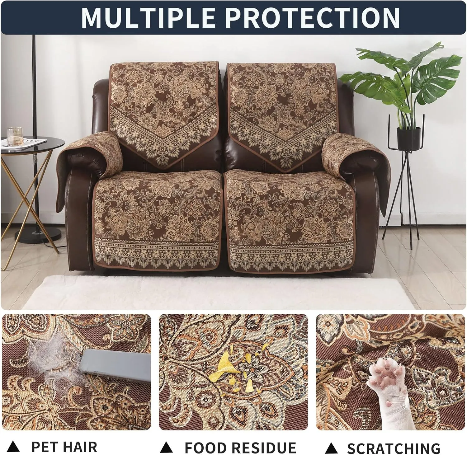 LUFEIJIASHI Waterproof Recliner Sofa Covers Non-Slip Recliner Couch Covers for 2 seat, Split Washable Jacquard Reclining Couch Covers Furniture Protecto (Brown, 2 Seater)