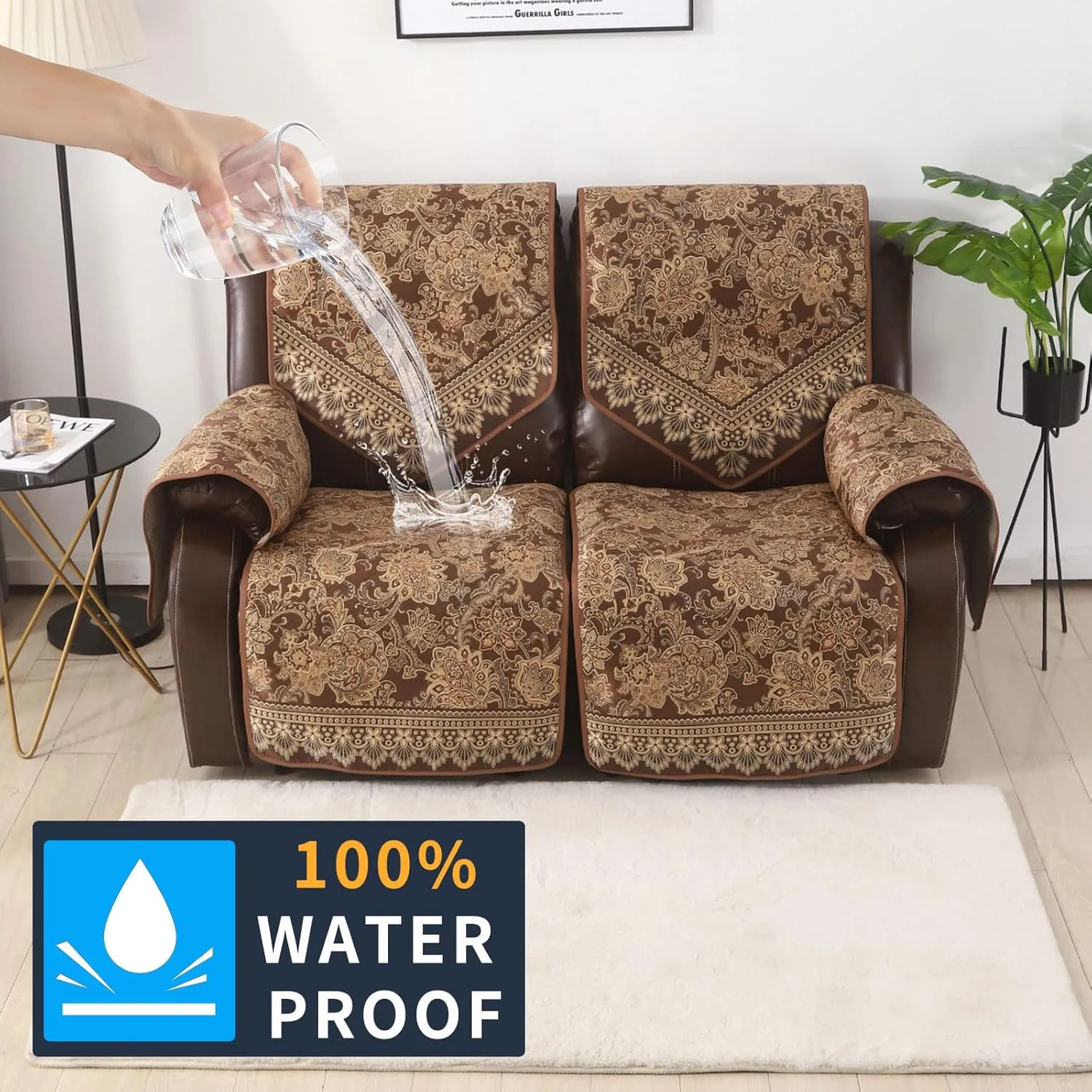 LUFEIJIASHI Waterproof Recliner Sofa Covers Non-Slip Recliner Couch Covers for 2 seat, Split Washable Jacquard Reclining Couch Covers Furniture Protecto (Brown, 2 Seater)