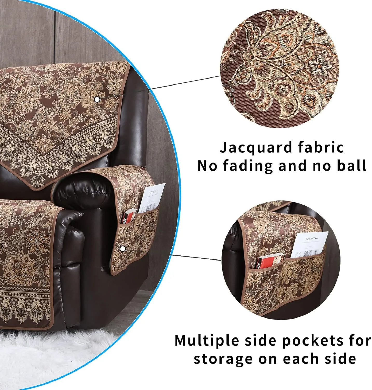 LUFEIJIASHI Waterproof Recliner Sofa Covers Non-Slip Recliner Couch Covers for 2 seat, Split Washable Jacquard Reclining Couch Covers Furniture Protecto (Brown, 2 Seater)