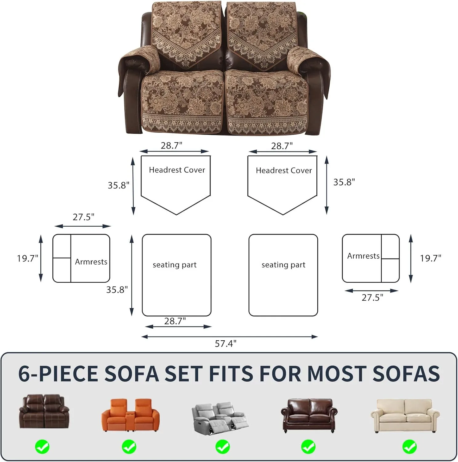 LUFEIJIASHI Waterproof Recliner Sofa Covers Non-Slip Recliner Couch Covers for 2 seat, Split Washable Jacquard Reclining Couch Covers Furniture Protecto (Brown, 2 Seater)