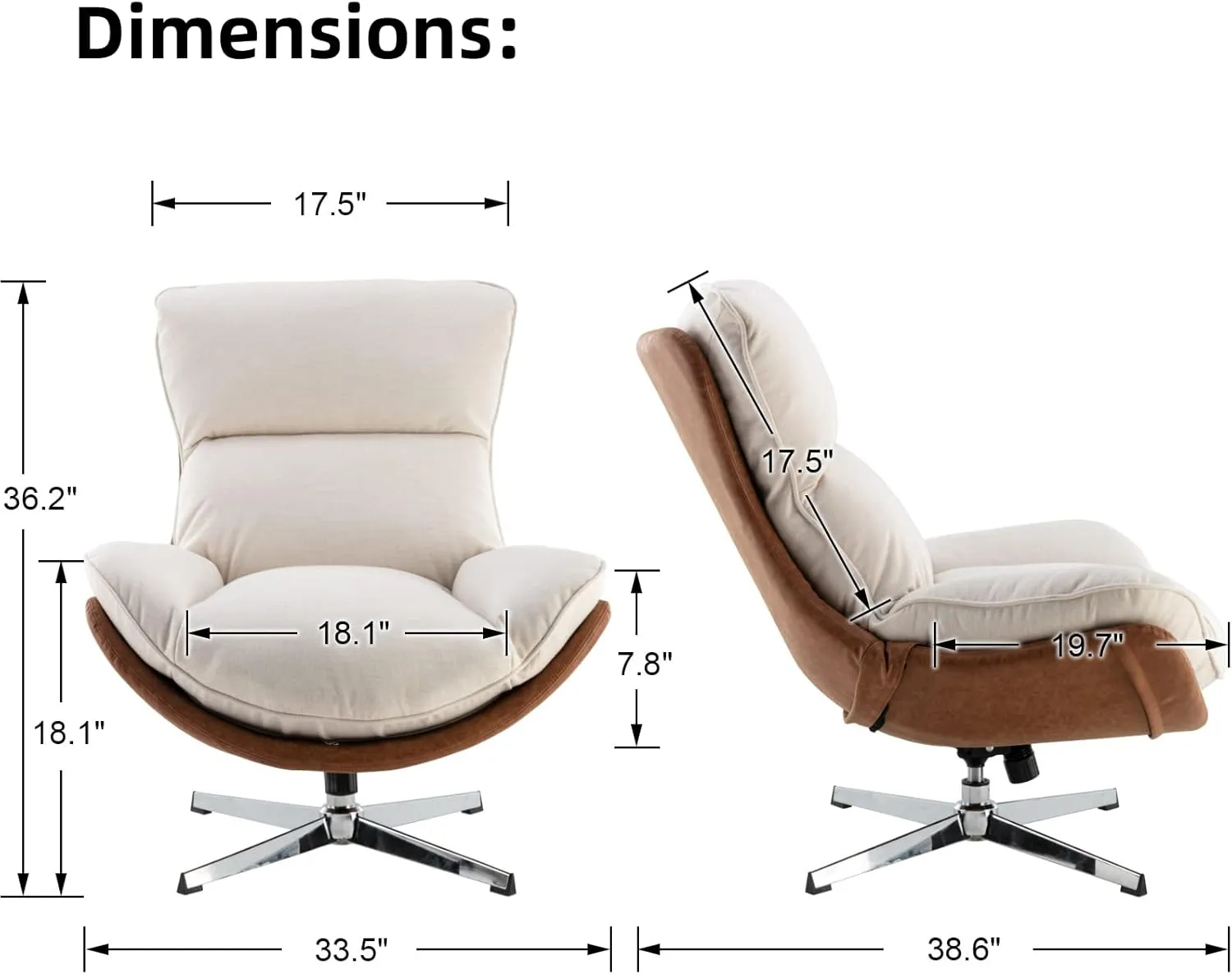 LukeAlon Linen Swivel Lounge Chair, Upholstered High Back Accent Chair with Metal Base Armelss Comfy Modern Recliner Chair for Living Room Office, Beige