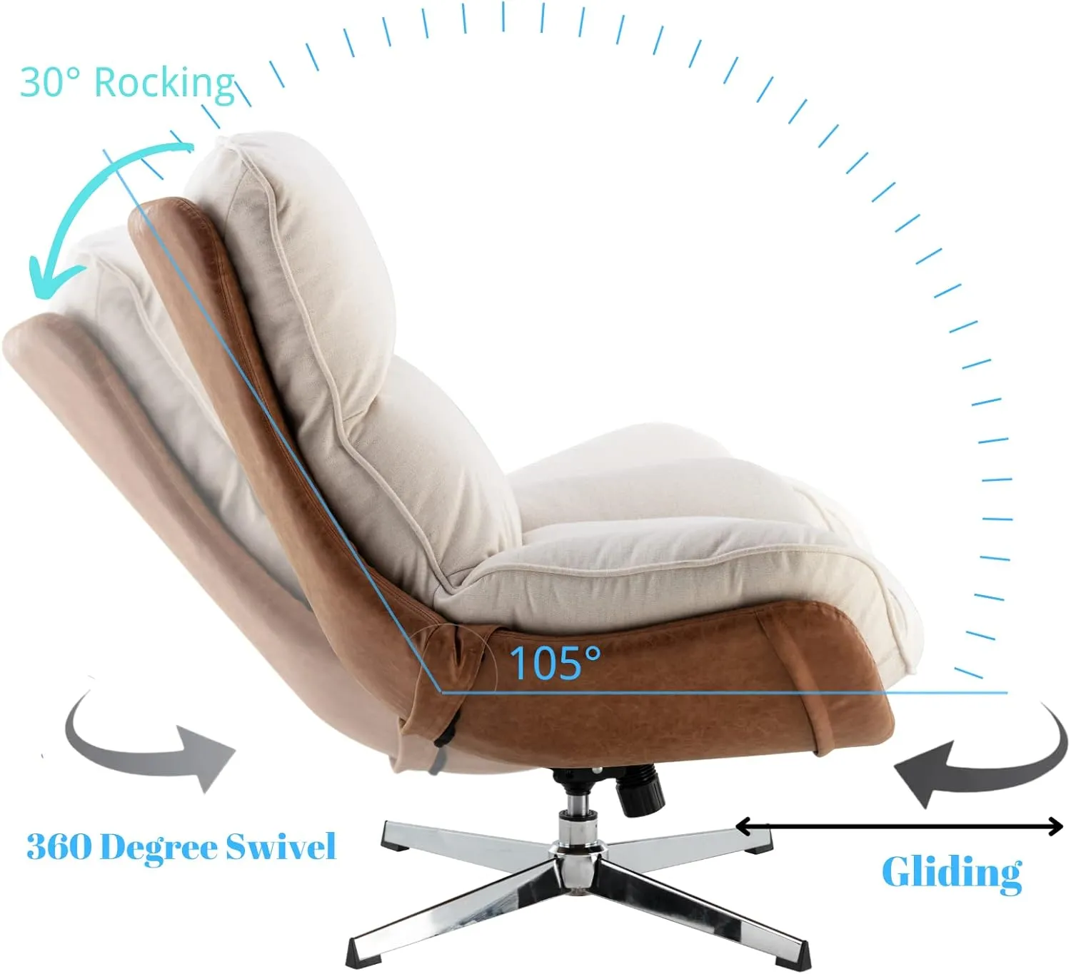 LukeAlon Linen Swivel Lounge Chair, Upholstered High Back Accent Chair with Metal Base Armelss Comfy Modern Recliner Chair for Living Room Office, Beige
