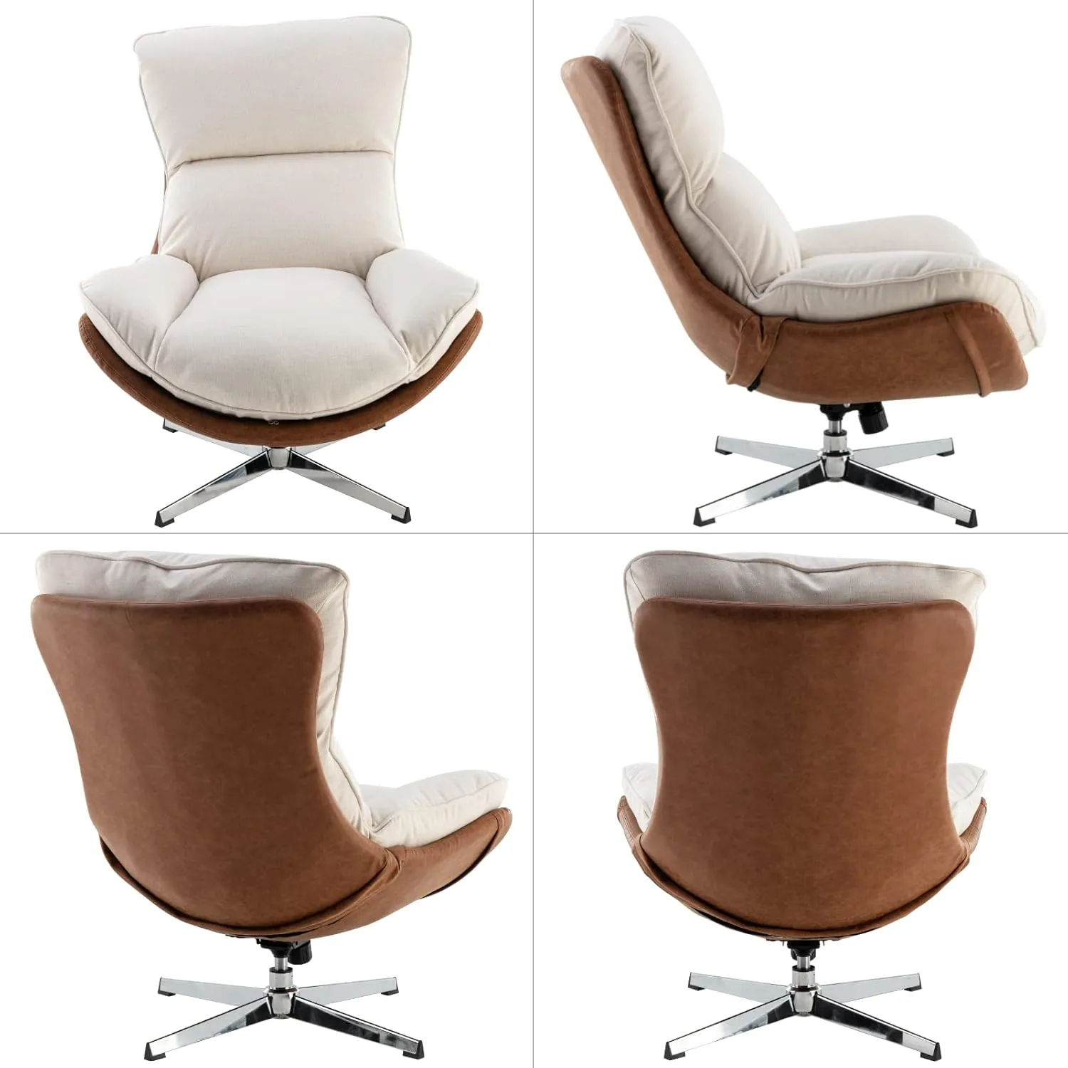 LukeAlon Linen Swivel Lounge Chair, Upholstered High Back Accent Chair with Metal Base Armelss Comfy Modern Recliner Chair for Living Room Office, Beige