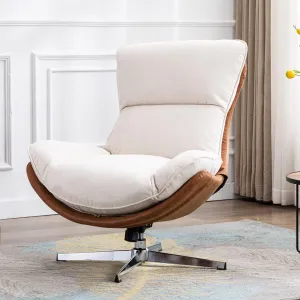 LukeAlon Linen Swivel Lounge Chair, Upholstered High Back Accent Chair with Metal Base Armelss Comfy Modern Recliner Chair for Living Room Office, Beige