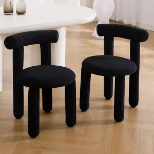 LukeAlon Modern Boucle Chairs Set of 2, Sherpa Upholstered Round Dining Chairs Armless with Curved Back Comfy Cute Side Chairs - Black