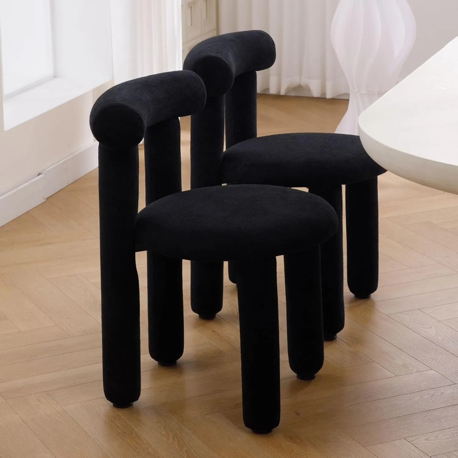 LukeAlon Modern Boucle Chairs Set of 2, Sherpa Upholstered Round Dining Chairs Armless with Curved Back Comfy Cute Side Chairs - Black