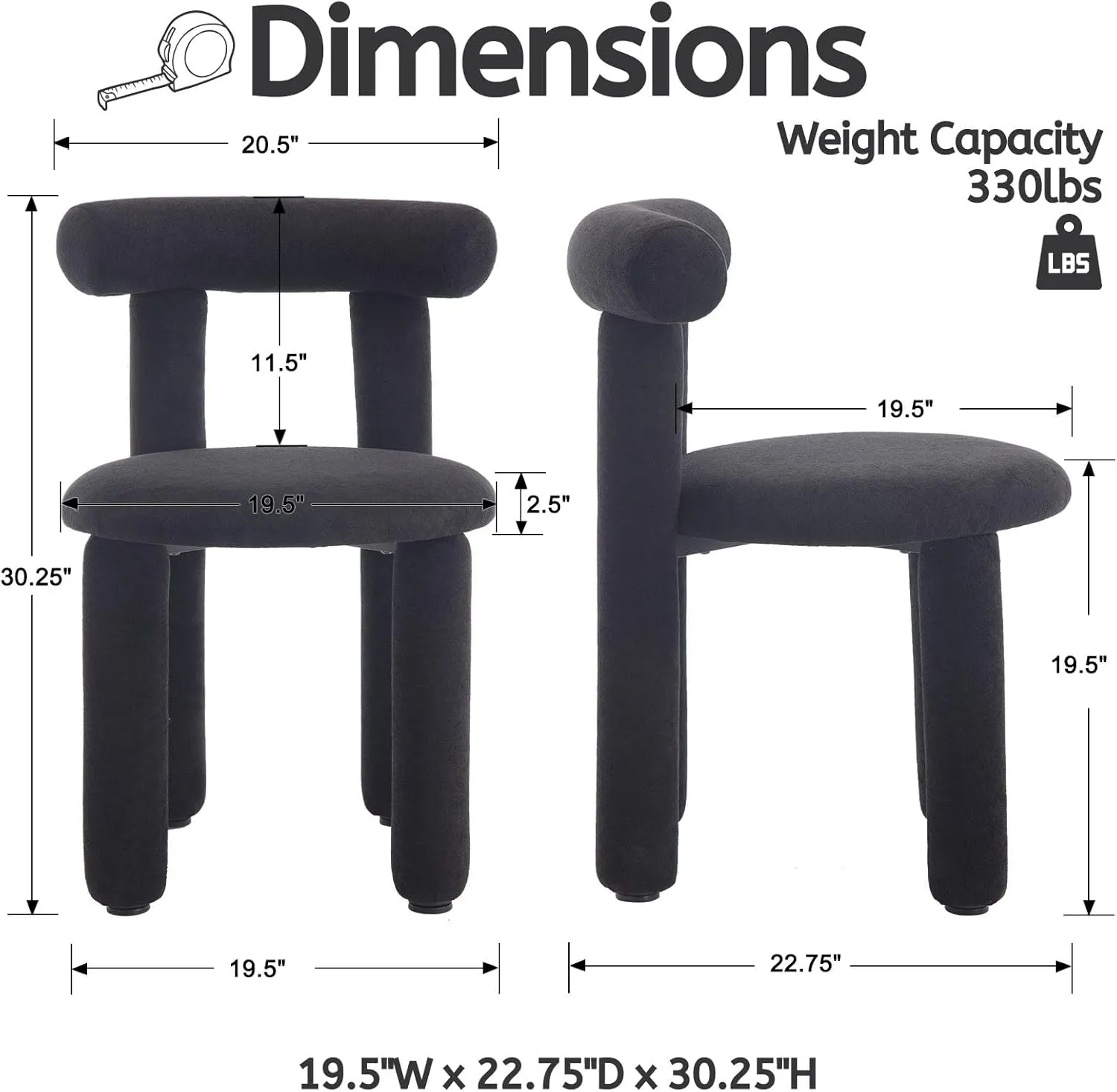 LukeAlon Modern Boucle Chairs Set of 2, Sherpa Upholstered Round Dining Chairs Armless with Curved Back Comfy Cute Side Chairs - Black