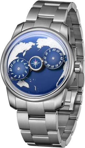 Luxury Analog Watch with World Map Dial, Compass Design, Rose Gold Stainless Steel Band