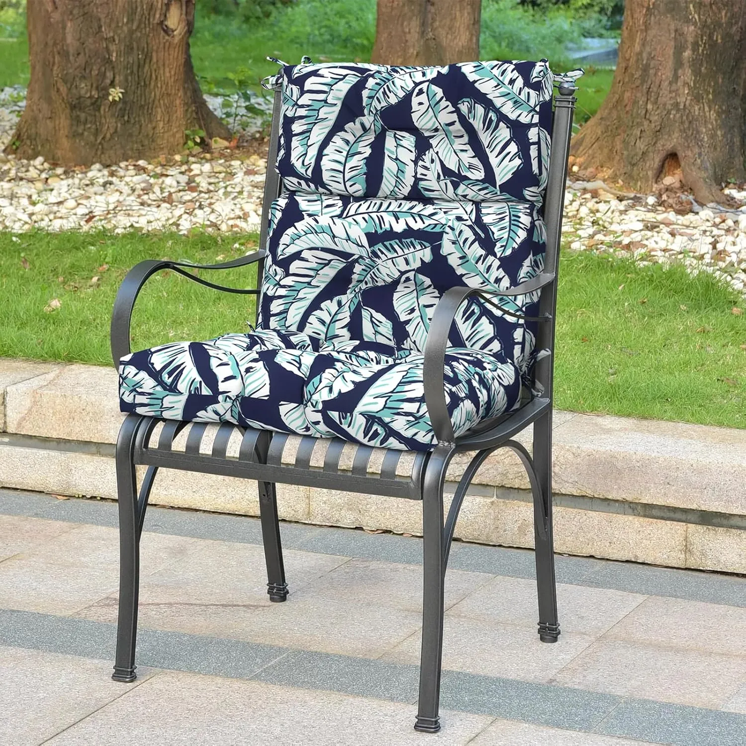 LVTXIII 2 Pack Outdoor/Indoor High Back Chair Cushions, Deep Seat Patio Seat and Back Cushion Set, Stuffed High Rebound Foam Rocking Chair Cushions, 44"x22"x4", Baltic Palms White