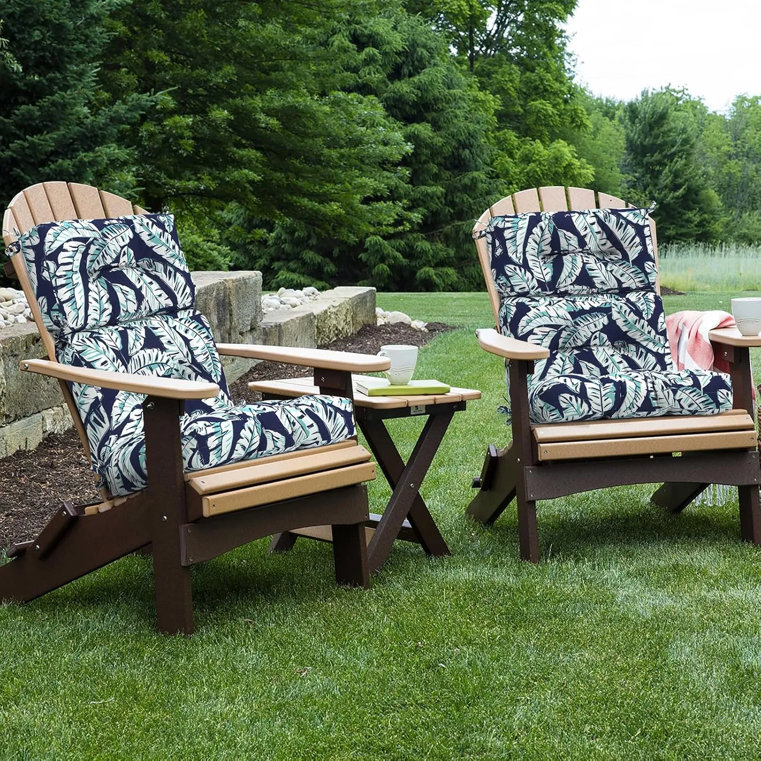 LVTXIII 2 Pack Outdoor/Indoor High Back Chair Cushions, Deep Seat Patio Seat and Back Cushion Set, Stuffed High Rebound Foam Rocking Chair Cushions, 44"x22"x4", Baltic Palms White
