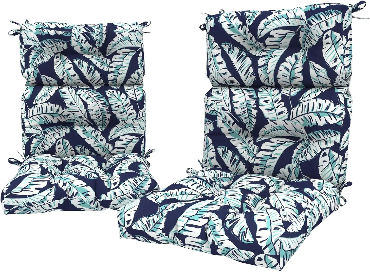 LVTXIII 2 Pack Outdoor/Indoor High Back Chair Cushions, Deep Seat Patio Seat and Back Cushion Set, Stuffed High Rebound Foam Rocking Chair Cushions, 44"x22"x4", Baltic Palms White