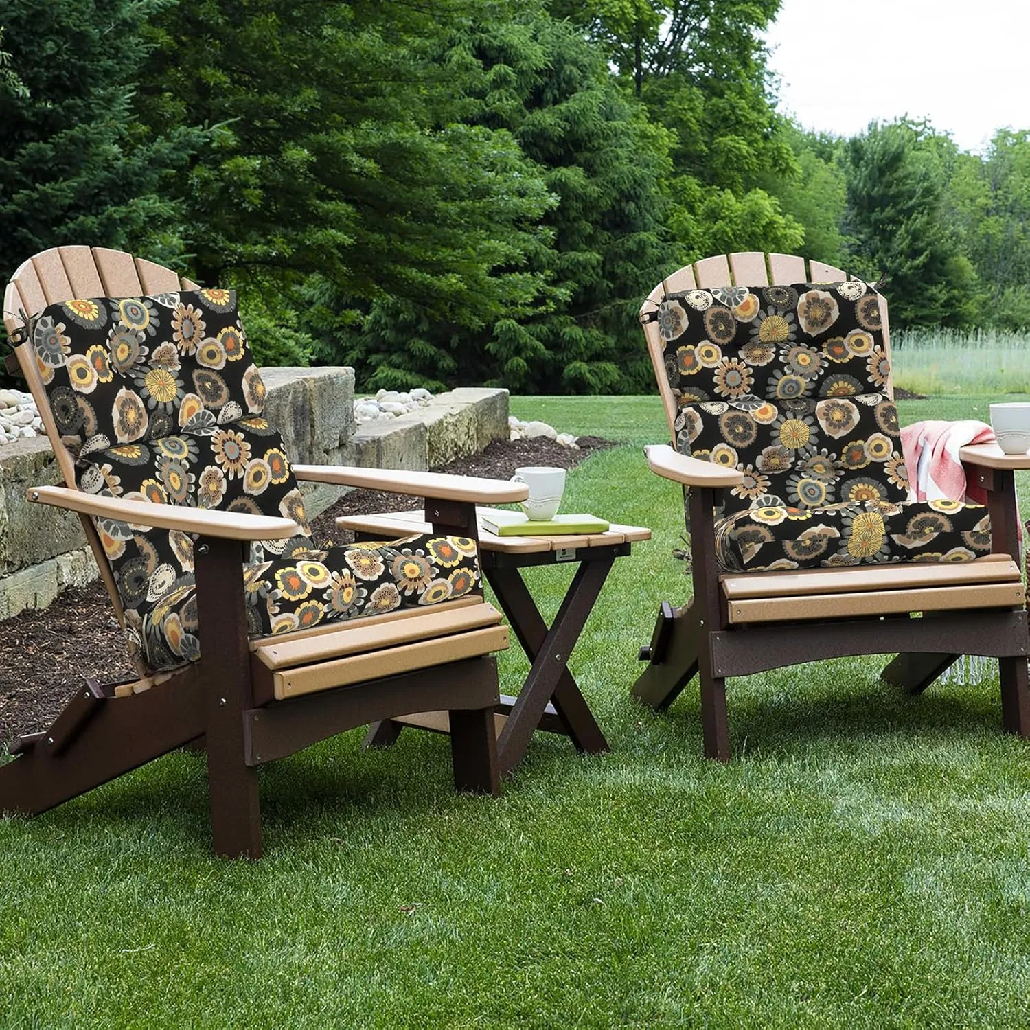 LVTXIII 2 Pack Outdoor/Indoor High Back Chair Cushions, Deep Seat Patio Seat and Back Cushion Set, Stuffed High Rebound Foam Rocking Chair Cushions, 44"x22"x4", Black Yellow Crosby