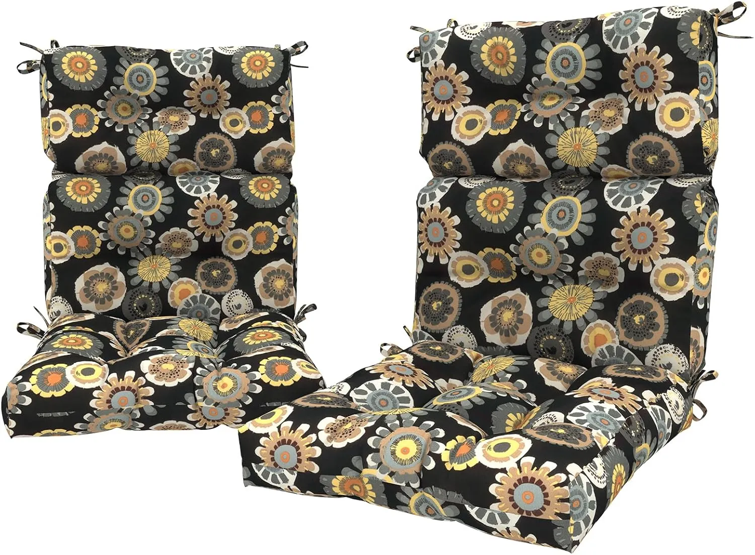 LVTXIII 2 Pack Outdoor/Indoor High Back Chair Cushions, Deep Seat Patio Seat and Back Cushion Set, Stuffed High Rebound Foam Rocking Chair Cushions, 44"x22"x4", Black Yellow Crosby