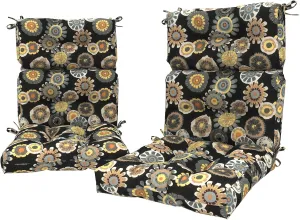 LVTXIII 2 Pack Outdoor/Indoor High Back Chair Cushions, Deep Seat Patio Seat and Back Cushion Set, Stuffed High Rebound Foam Rocking Chair Cushions, 44"x22"x4", Black Yellow Crosby