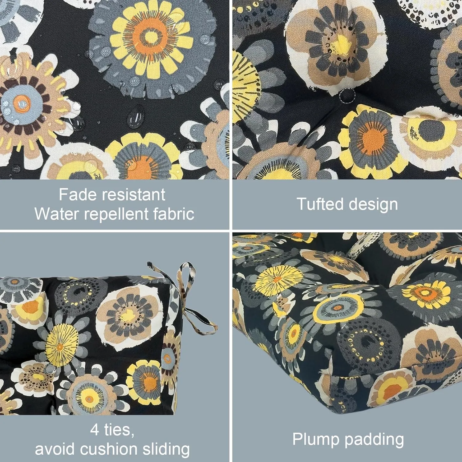 LVTXIII 2 Pack Outdoor/Indoor High Back Chair Cushions, Deep Seat Patio Seat and Back Cushion Set, Stuffed High Rebound Foam Rocking Chair Cushions, 44"x22"x4", Black Yellow Crosby