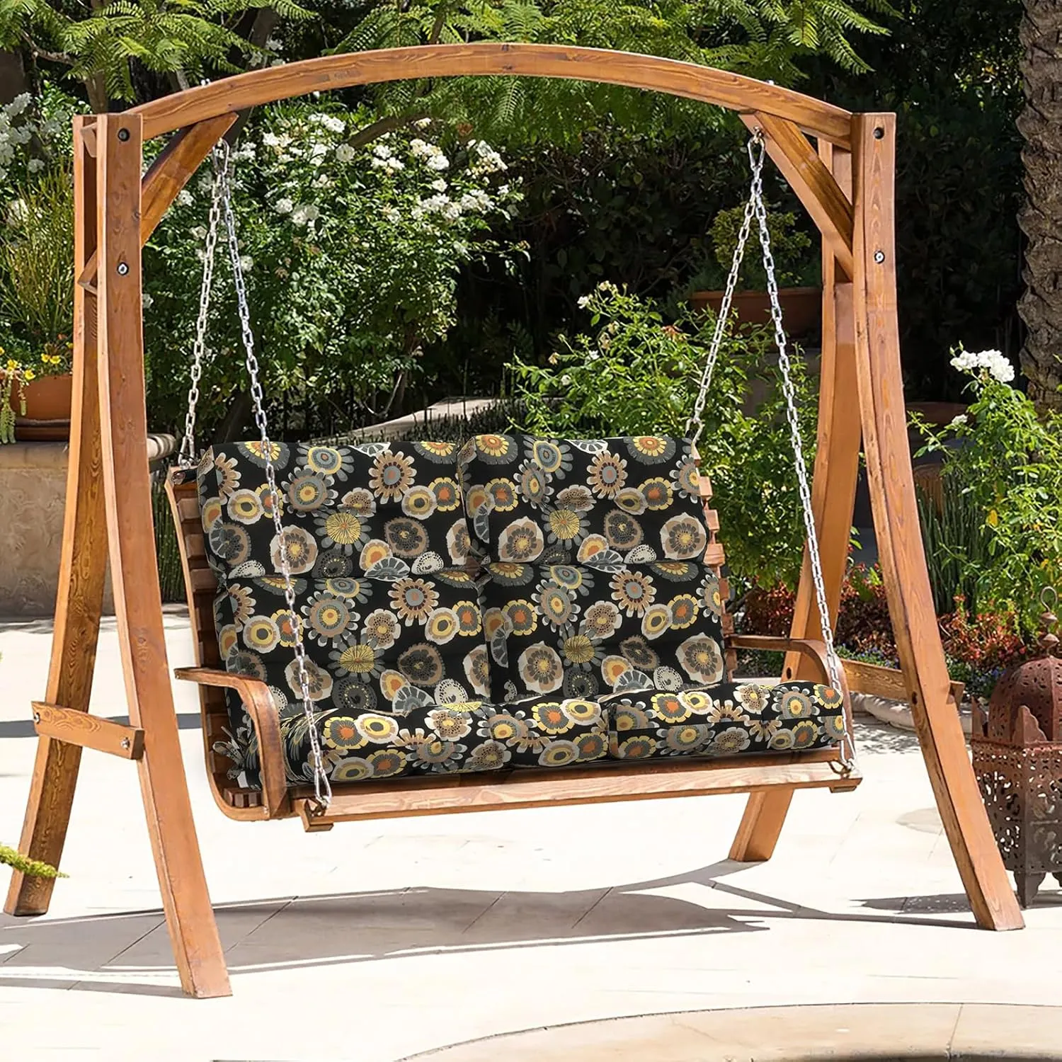 LVTXIII 2 Pack Outdoor/Indoor High Back Chair Cushions, Deep Seat Patio Seat and Back Cushion Set, Stuffed High Rebound Foam Rocking Chair Cushions, 44"x22"x4", Black Yellow Crosby