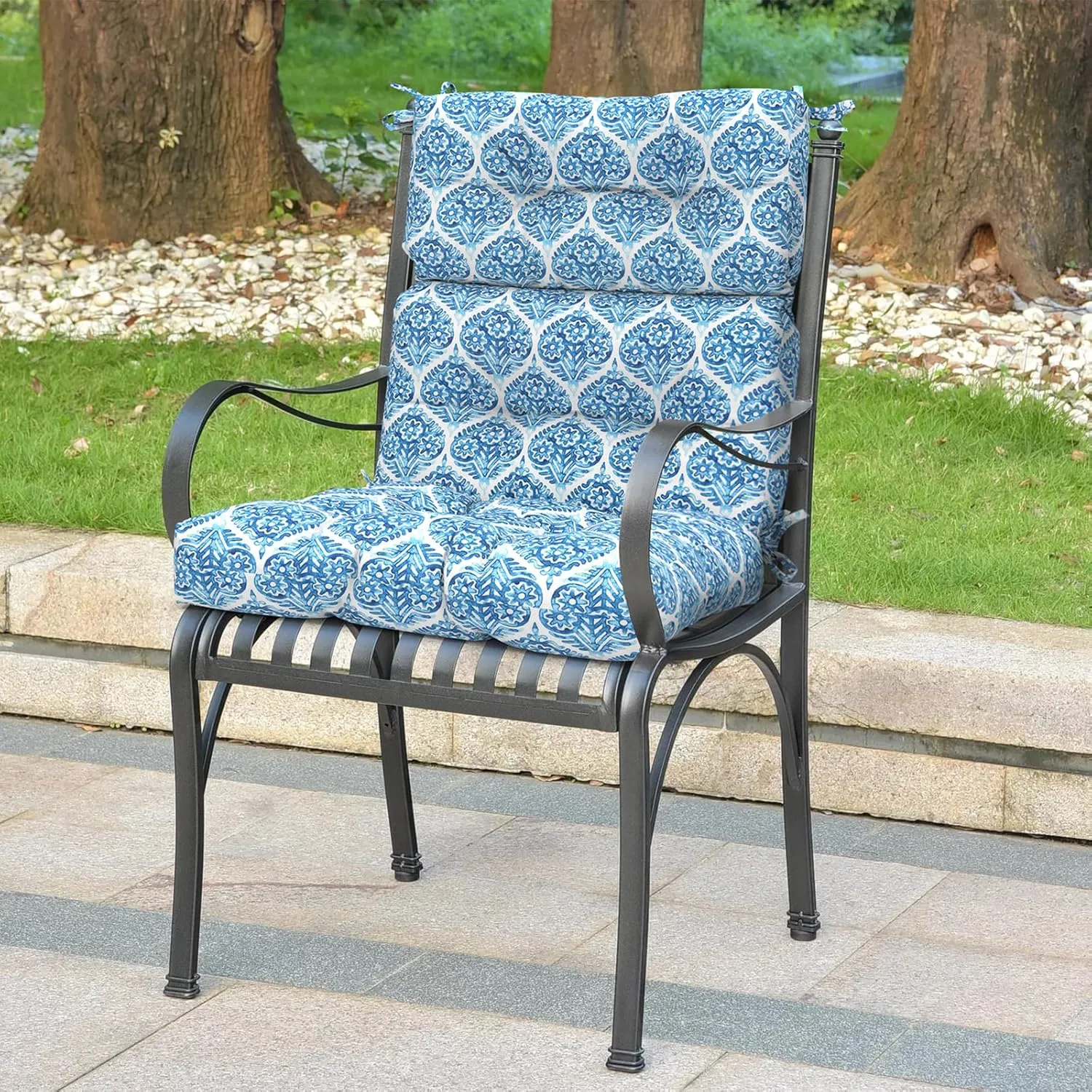 LVTXIII 2 Pack Outdoor/Indoor High Back Chair Cushions, Deep Seat Patio Seat and Back Cushion Set, Stuffed High Rebound Foam Rocking Chair Cushions, 44"x22"x4", Celadon Geometric