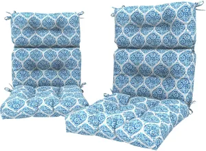 LVTXIII 2 Pack Outdoor/Indoor High Back Chair Cushions, Deep Seat Patio Seat and Back Cushion Set, Stuffed High Rebound Foam Rocking Chair Cushions, 44"x22"x4", Celadon Geometric