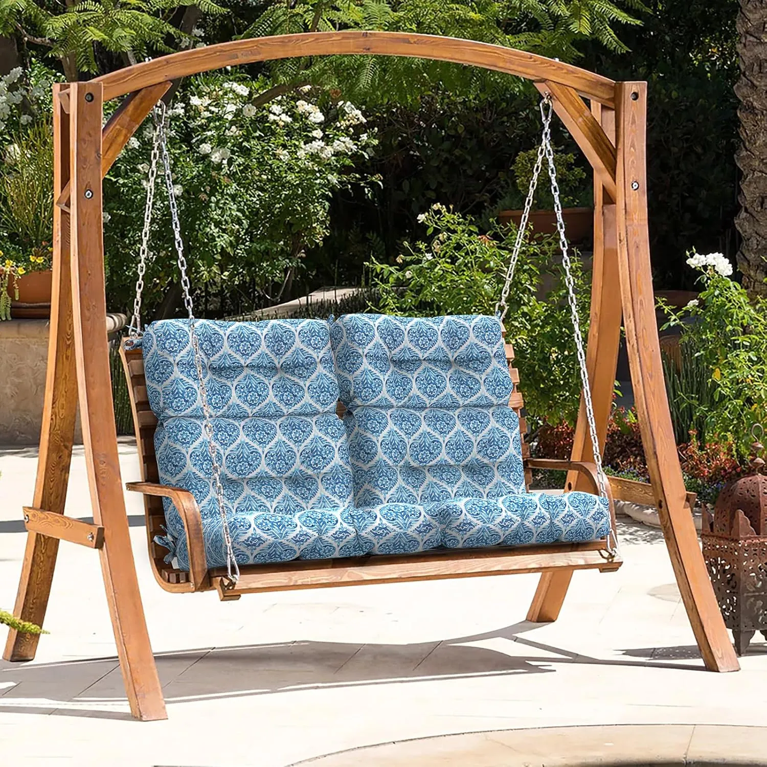 LVTXIII 2 Pack Outdoor/Indoor High Back Chair Cushions, Deep Seat Patio Seat and Back Cushion Set, Stuffed High Rebound Foam Rocking Chair Cushions, 44"x22"x4", Celadon Geometric